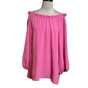 NWT First Love Lizzie Barbie Pink Long Sleeve Silky Blouse Small